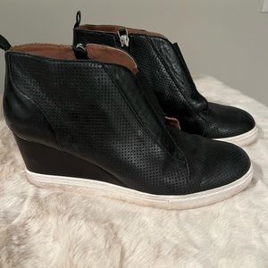 Paolo Felicia Wedge Bootie | Perforated Black Leather | Size 9